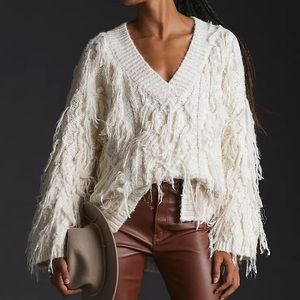 Anthropologie Fringed Pullover Sweater